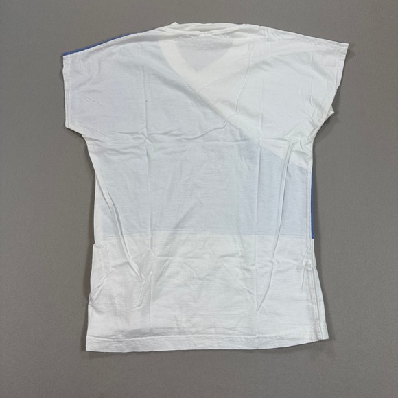 Vintage Adidas Shirt Women's Medium White Blue V-Neck Nautical Short‎ Sleeve - Picture 2 of 6